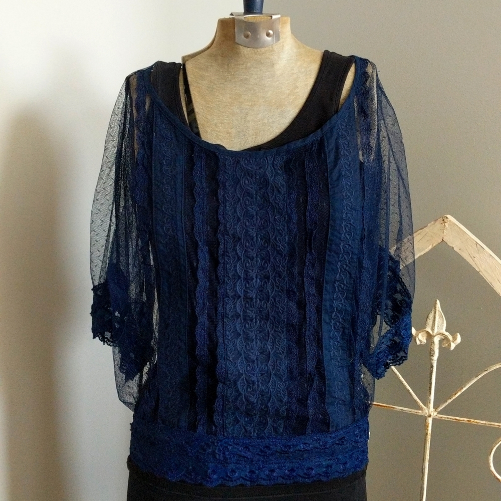 Charlotte Russe Women's Sheer Navy Blue Top